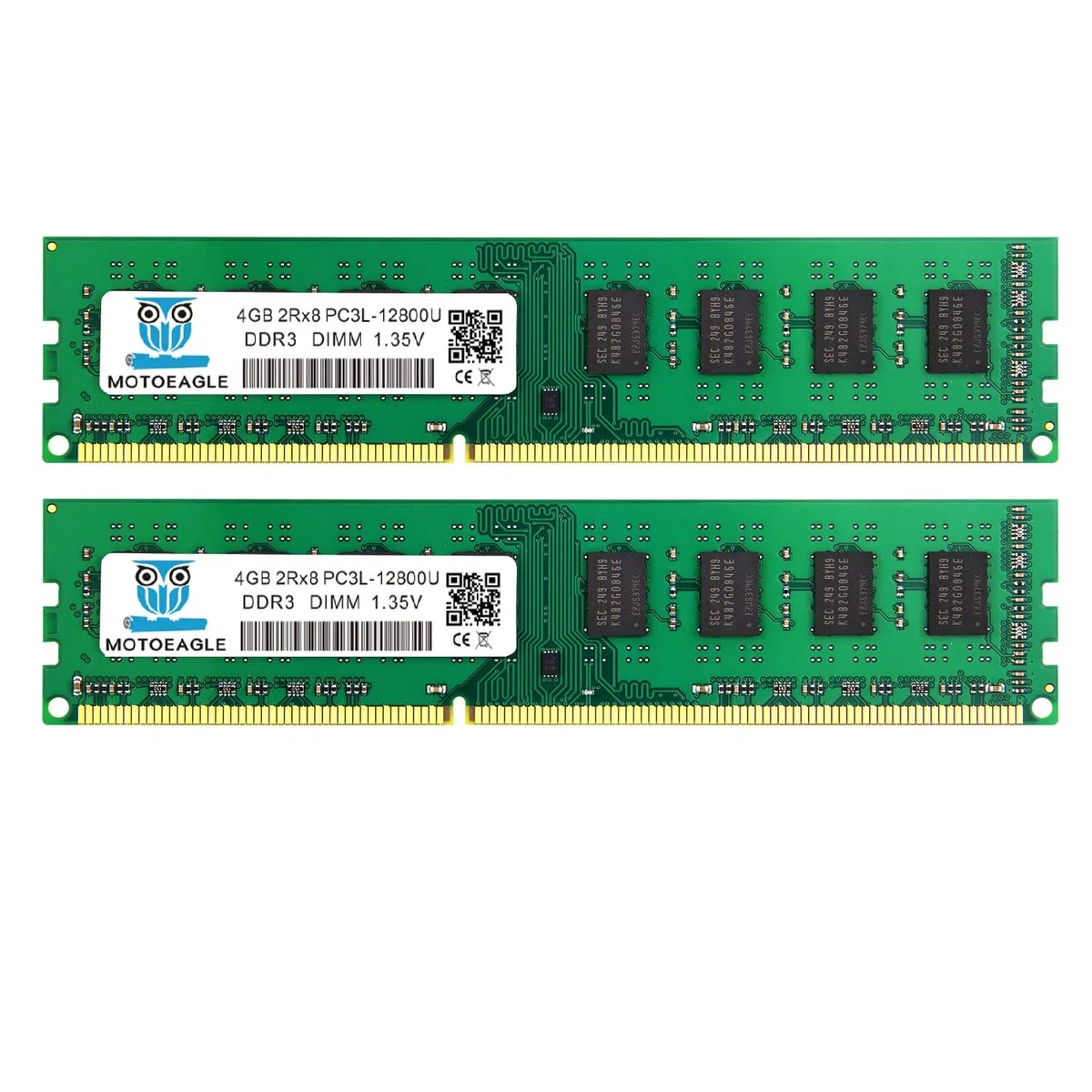 PC3L 12800U 8GB Kit (4GBx2) DDR3L 1600MHz UDIMM Ram, 4GB 2Rx8 PC3 12800U 1.35V CL11 240-Pin Memoria Desktop