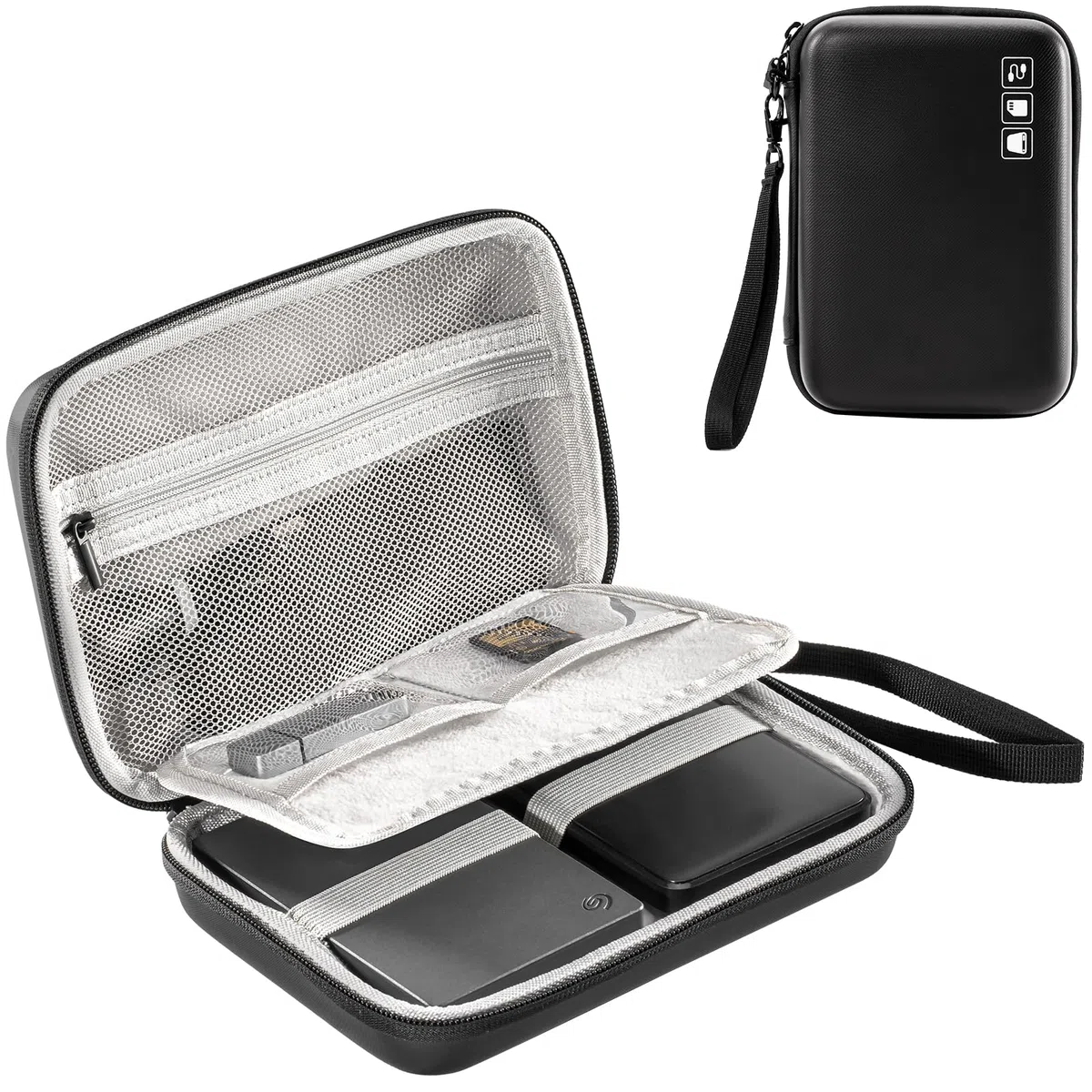 ProCase Custodia per Hard Disk Esterno 2.5'', Custodia Rigida per HDD SSD Western Digital WD Elements/TOSHIBA Canvio Basics/, Capiente per due HDD e Cavi -Nero