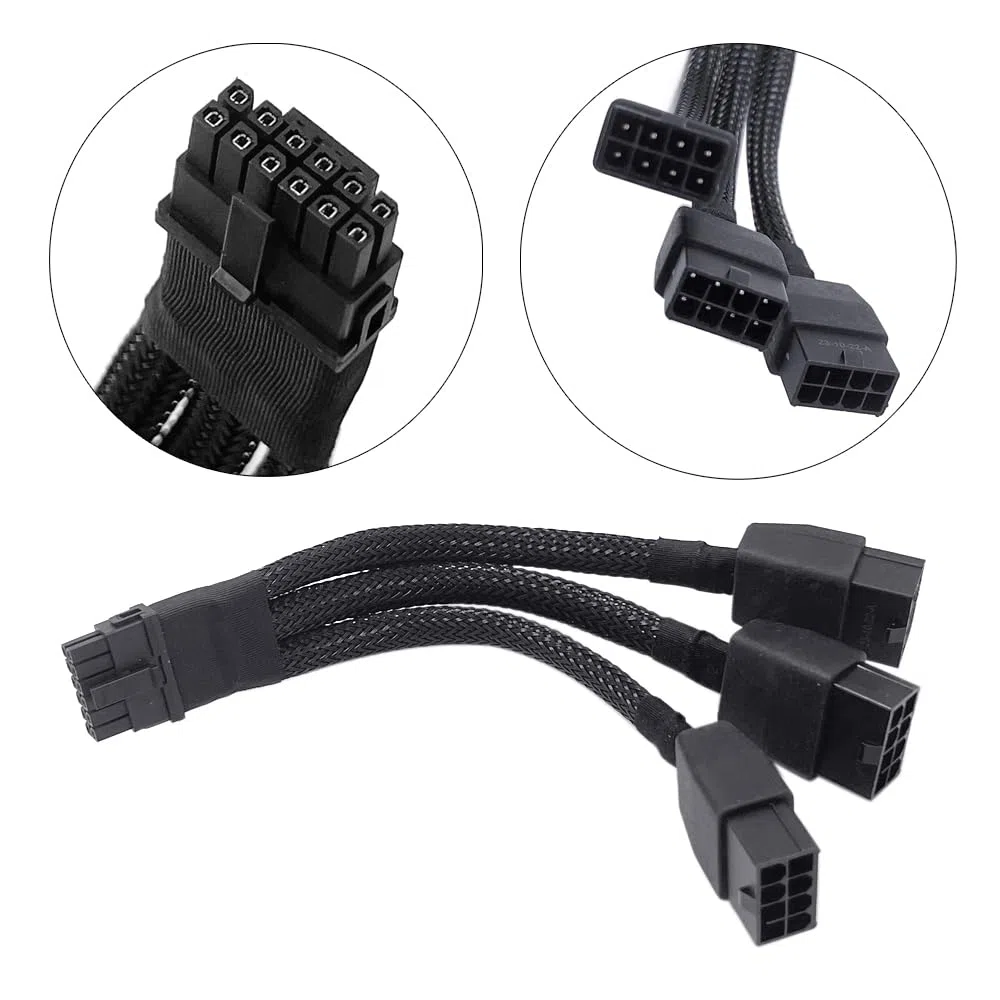 Gintai Cavo GPU 16Pin a 3X 8 Pin Pcie Extension- Adattatore 16AWG PCIE 5.0 12VHPWR 600W 16 Pin 12+4Pin per Scheda Grafica RTX 4090 4080 3090TI 4070Ti (3 x 8PIN)