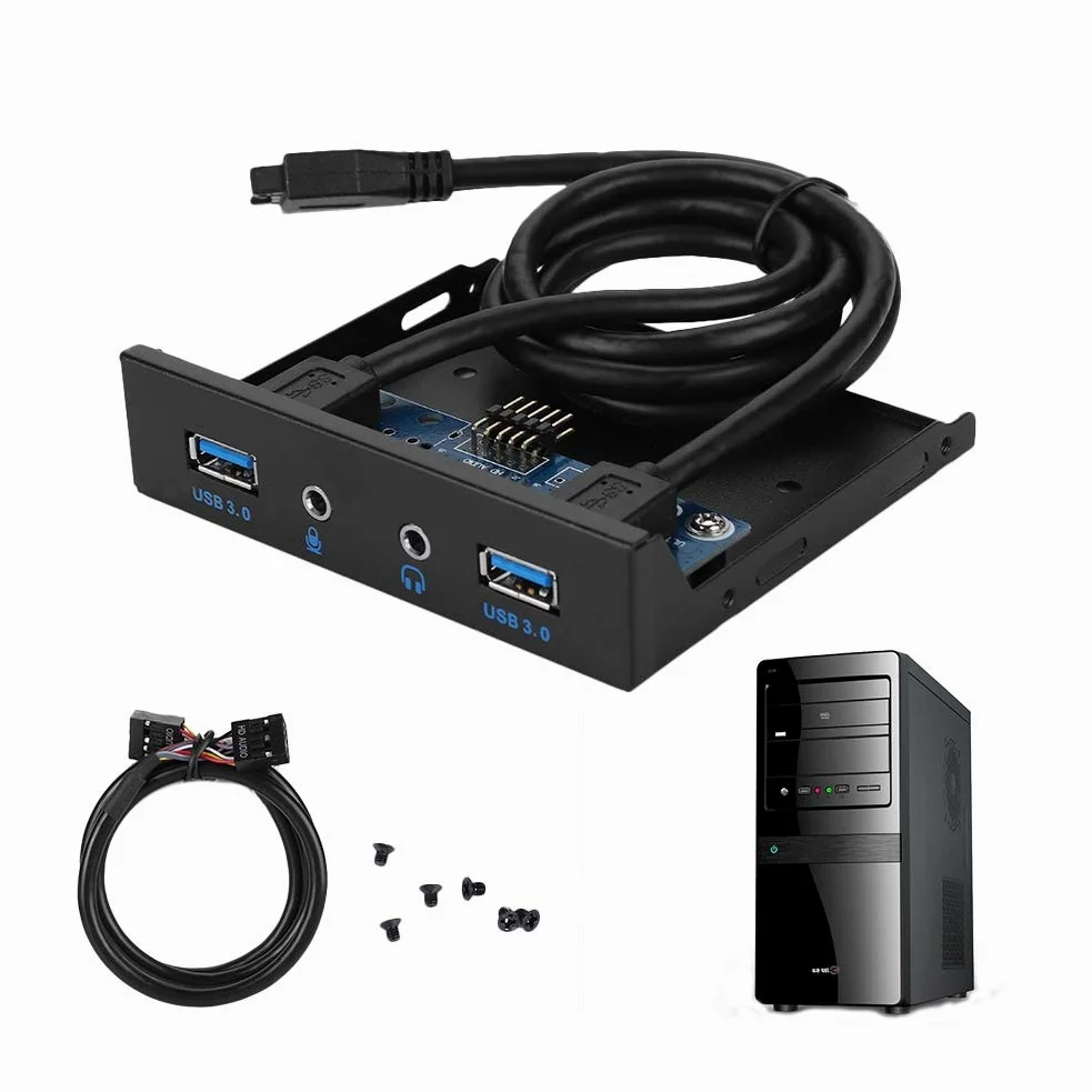 Bewinner Parte anteriore 'unità floppy, audio USB 3.0 Parte anteriore 'unità floppy, 3,5 pollici 2 interfacce USB 3.0 con audio MIC, per riservare l'interfaccia I/O anteriore del