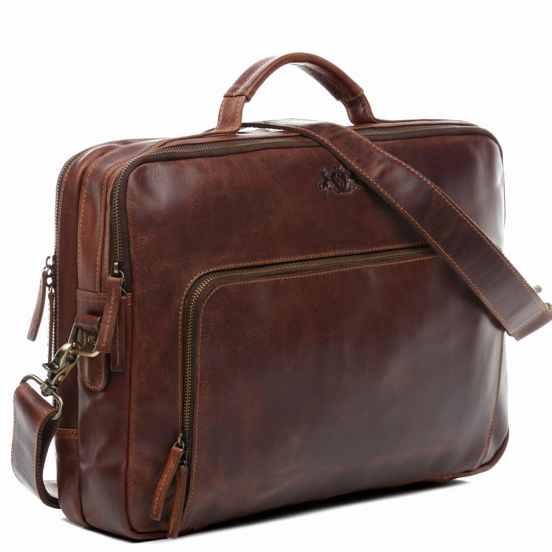 SID & VAIN Laptop Bag Simon XL Business Briefcase Real Leather 15.4 inch Laptop Portable Computer Satchel Leather Bag Women and Men