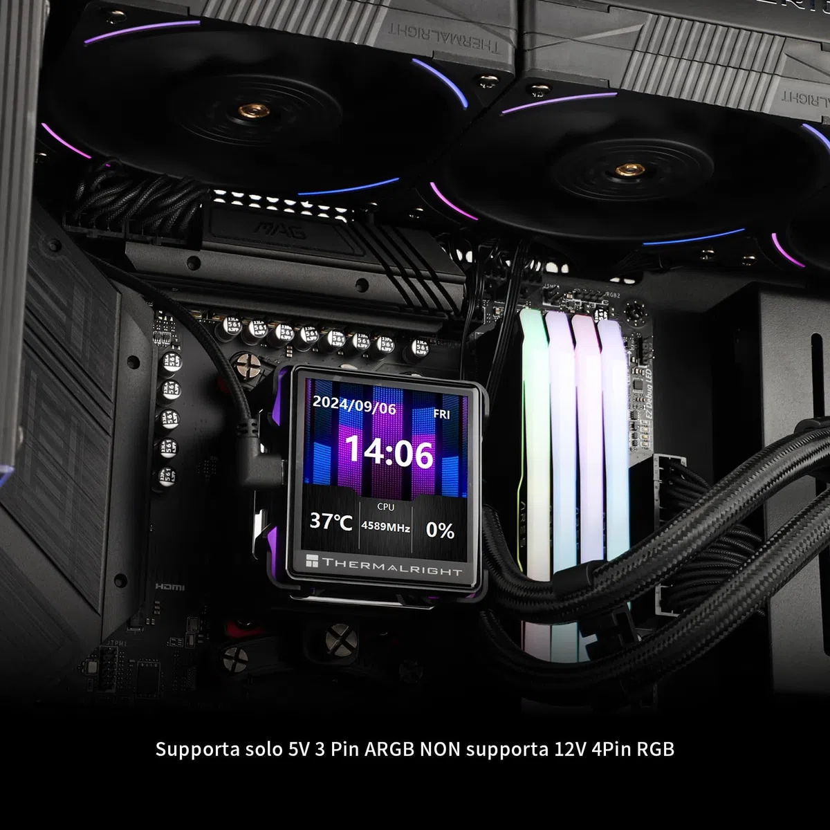 TR Elite Vision 360 ARGB BLACK CPU Water Cooler with TL-K12 PWM Fan, 2150RPM Speeds,IPS LCD Screen with 320 * 320 Resolution,Liquido CPU Cooler,for AM5/Intel 1851/1700,2.73inch Display Screen