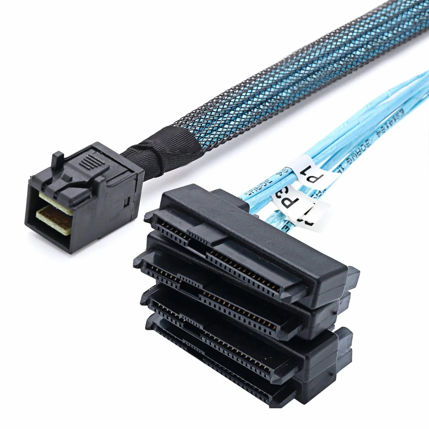 Mini SAS SFF-8643 a 4 SFF-8482 SATA 15 pin cavo splitter alimentazione dischi rigidi 1 m