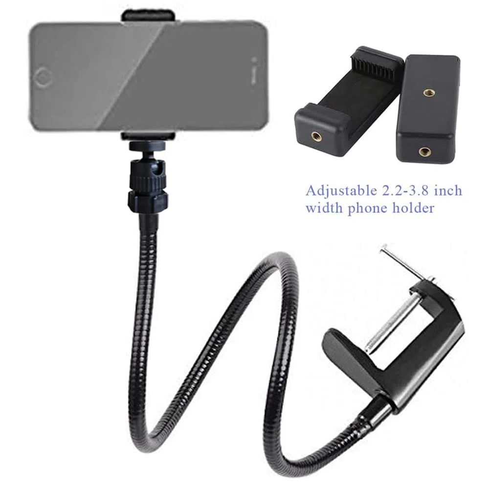 Supporto per webcam da 27 pollici, regolabile a collo di cigno fotocamera, supporto a morsetto per tutti i telefoni cellulari, Logitech Webcam C922 C930 C920 C615 ecc. (filettatura 1/4")