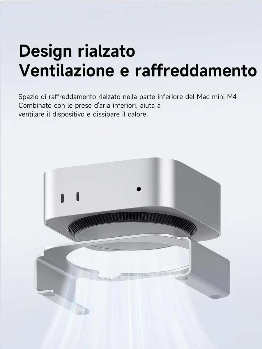 Hagibis Mac Mini M4 Supporto, Compatibile Con Mac Mini, In Lega Di Alluminio – Struttura Rialzata Con Ventilazione E Accesso Facilitato Ai Cavi (MMS03)