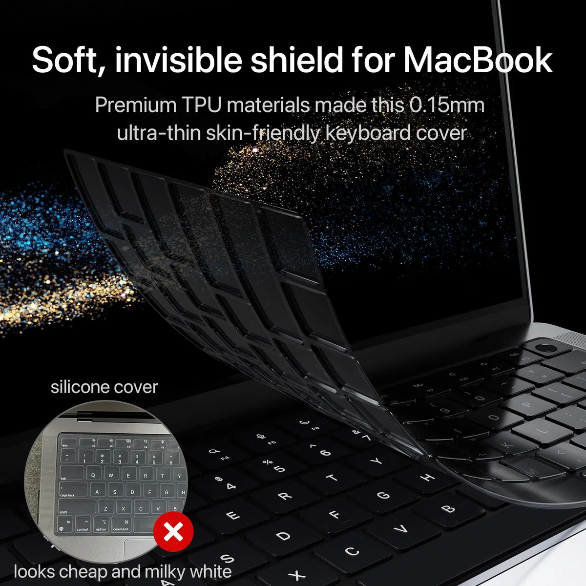 Protezione per tastiera ultra sottile di alta qualità, compatibile con MacBook Air 13/15 M5/M4/M3/M2/M1 Pro/Max MacBook Pro 14/16, M4/M3/M2 MacBook Air 13/15, layout USA, Surround Touch ID