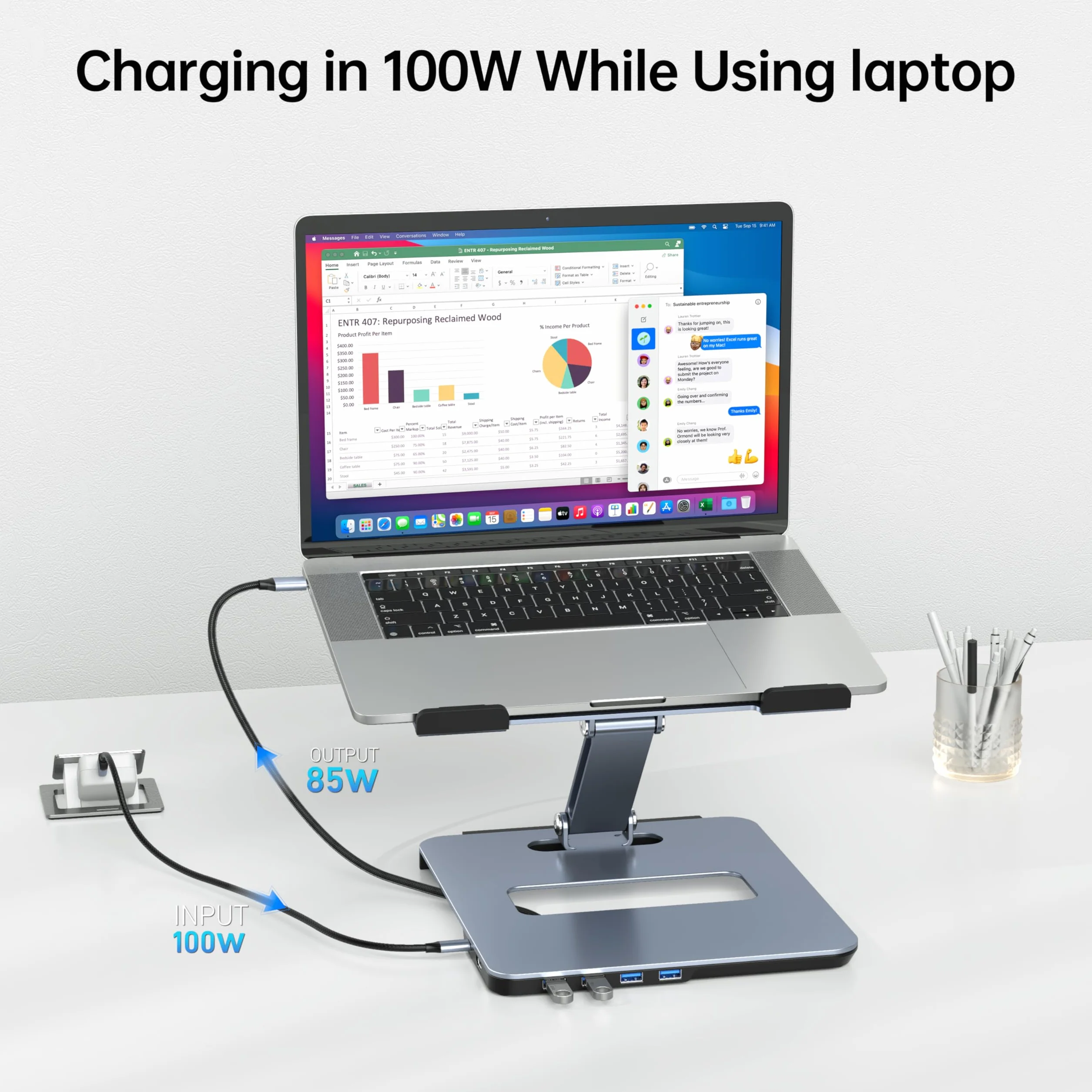 BENFEI Supporto per laptop in alluminio con docking station USB C 6 in 1, HDMI 4K a 60 Hz, 4*USB3.0, 100 PD compatibile con MacBook Pro/Air iPad Pro XPS Thinkpad