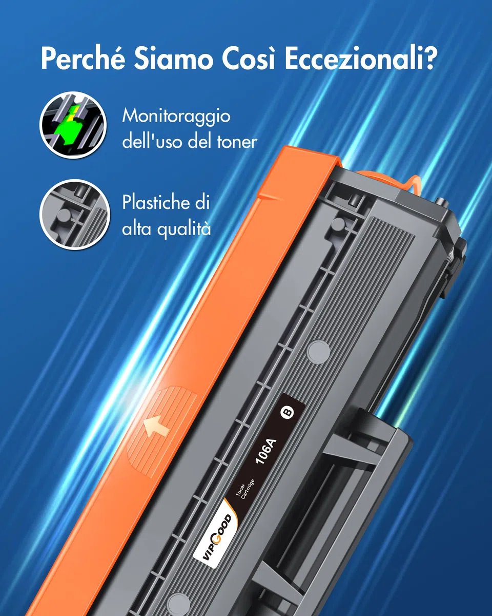 VIPGOOD 106A Toner con chip Compatibile per HP 106A W1106A Cartucce Toner per Laser 107w 107a 107r per MFP 137fnw 137fwg 135a 135r 135w 135wg (Nero, 2-Pack)