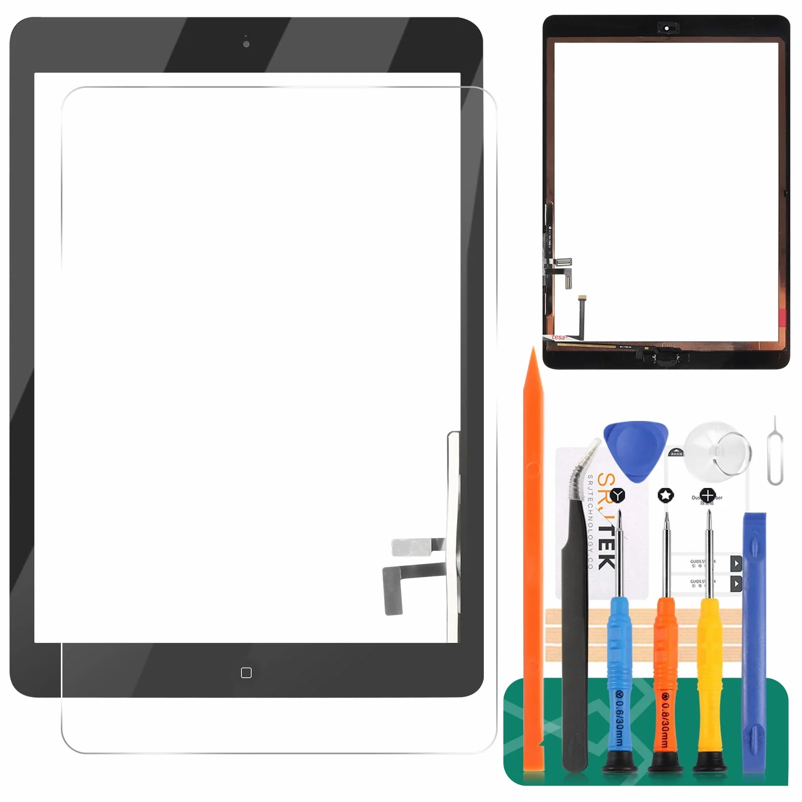 per iPad Air 1 1a Generazione Touch Screen Digitizer Vetro di Ricambio per iPad 5 A1474 A1475 A1476 Touch Display Panel Kit Parti di Riparazione(Non LCD, con Pulsante Home) (Nero)