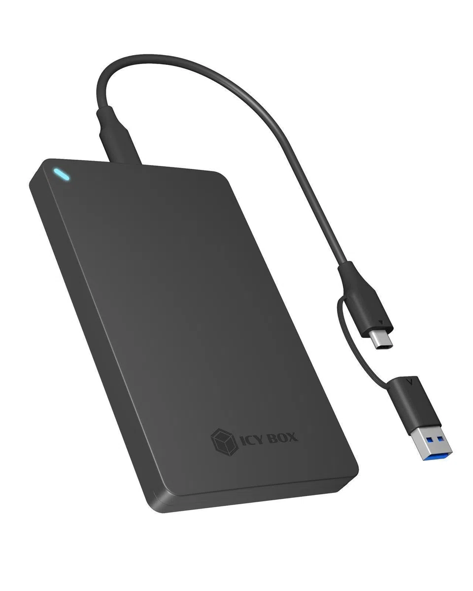 ICY BOX Alloggiamento SATA HDD/SSD da 2,5", USB-C/A 6 Gbit/s, senza attrezzi, alluminio, supporto UASP, Plug & Play, IB-201T-CU31