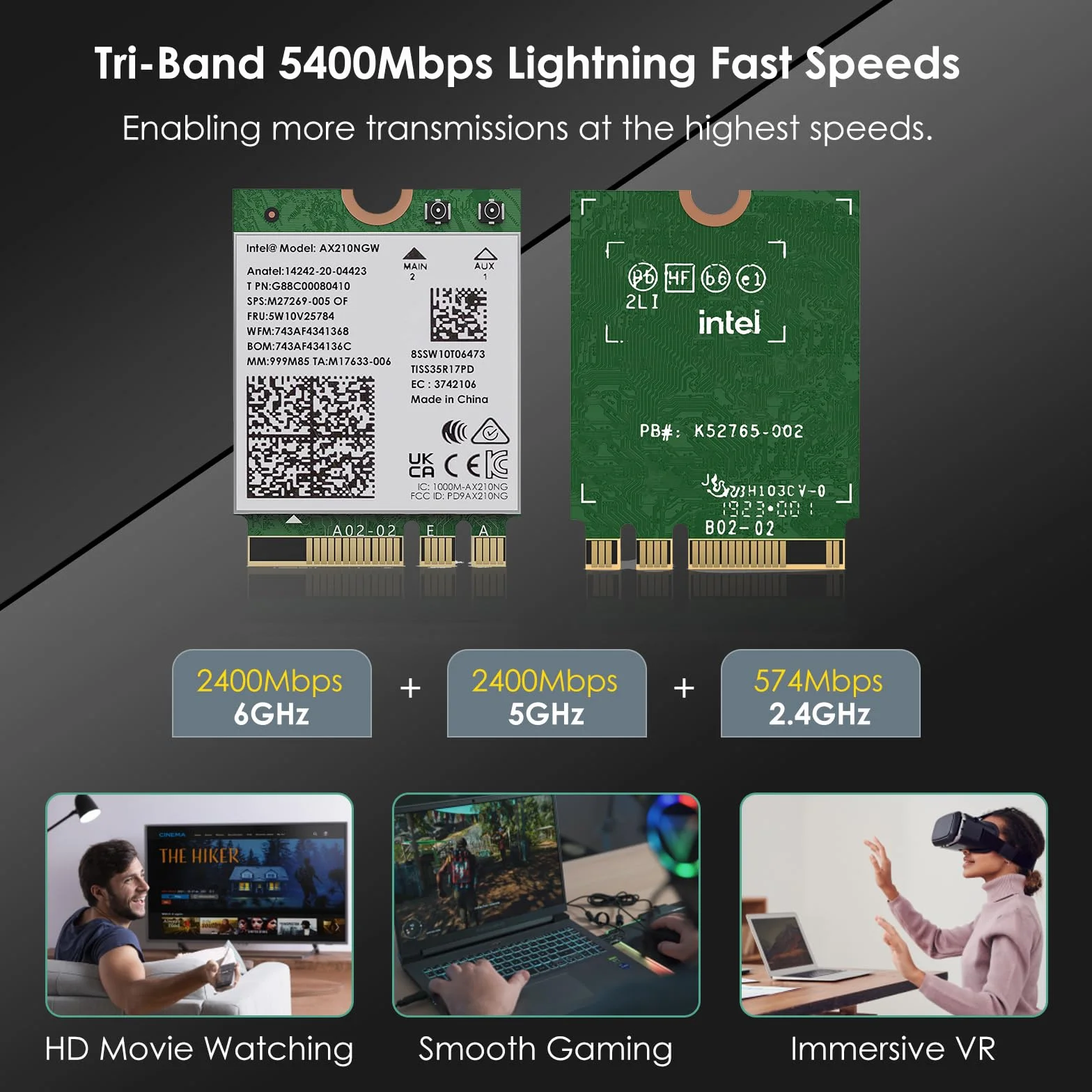 WAVLINK Scheda WiFi 6E AX210 Tri-Band 5400Mbps 2.4/5/6GHz Adattatore rete Bluetooth 5.3 Ultra Low Latency Windows 10/11 (64bit) M.2/NGFF
