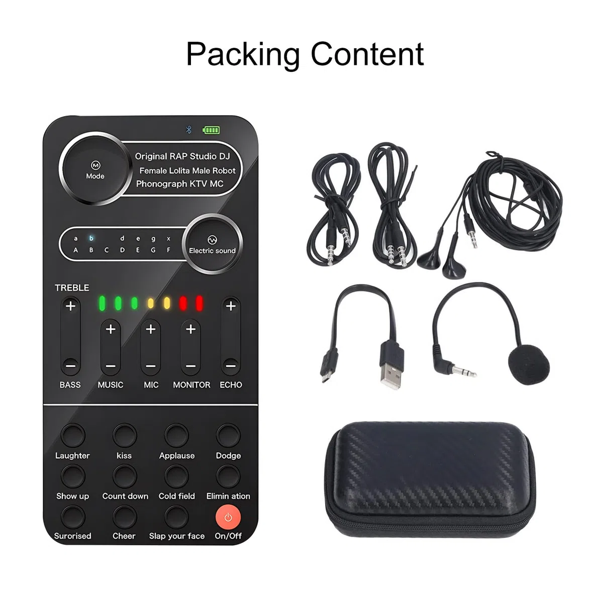 Cambia Voce Multifunzionale, Convertitore di Suono con Modalità Musica Elettrica 9 Effetti Sonori Funzione Monitor Facile da Trasportare per Computer Portatili Telefono Cellulare (Nero)