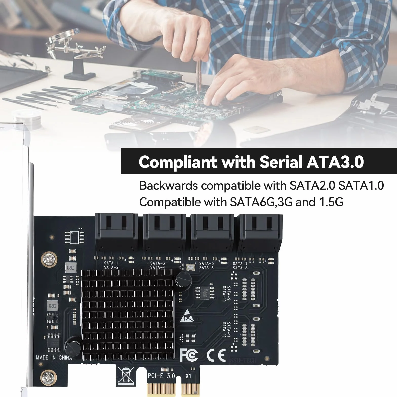ELUTENG Scheda SATA PCIe 8 porte, 6 Gbps PCIe a SATA adattatore SATA 3.0 controller scheda PCI Express X1 per desktop PC, supporto SSD HDD, avvio come disco rigido di sistema