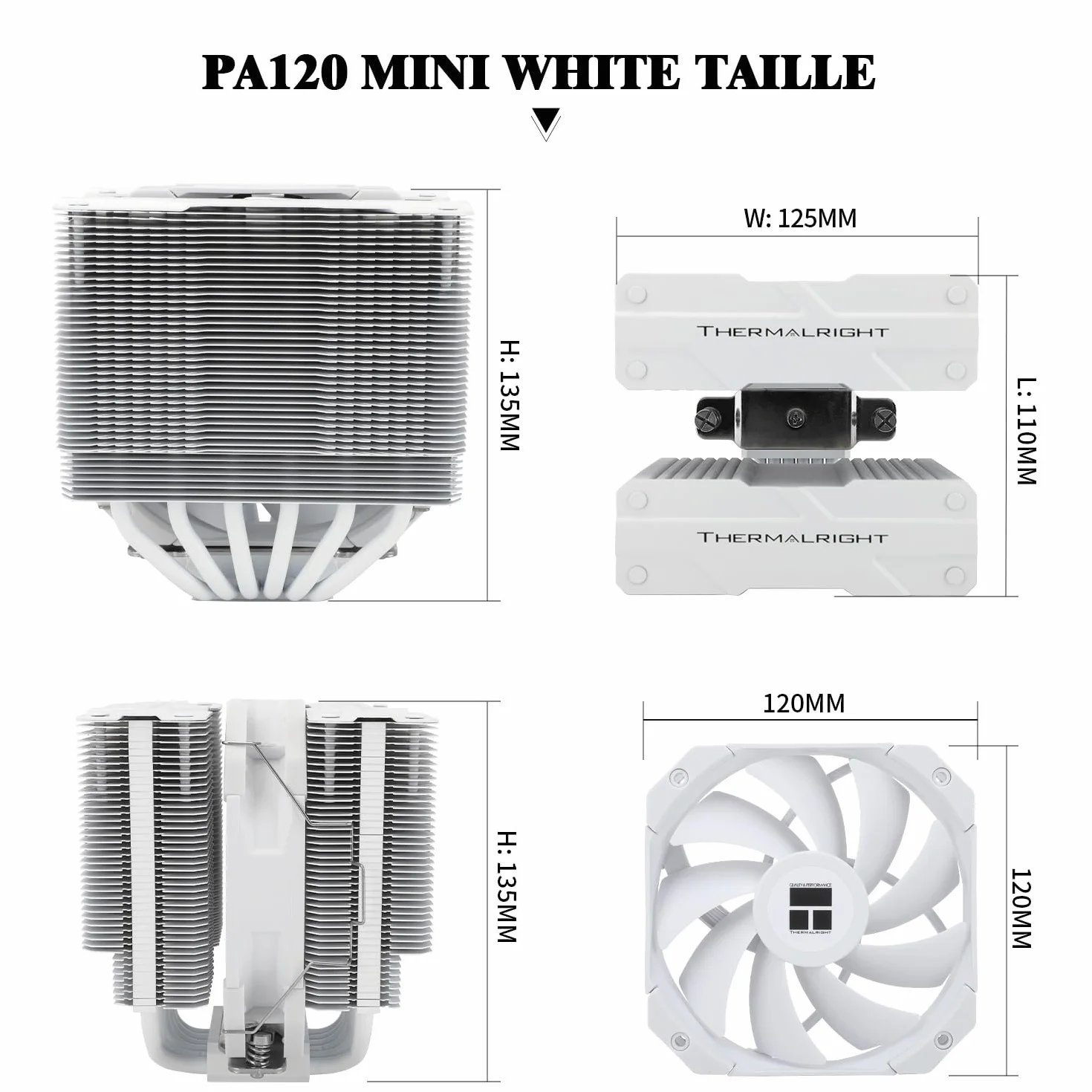 Thermalright Peerless Assassin 120 MINI White CPU, 6 heatpipes, 120 mm, ventola PWM TL-D12W, altezza 135 mm, raffreddamento a doppia torre, per AM4/AM5/Intel LGA 1851/1700/1150/1151/1200/2011