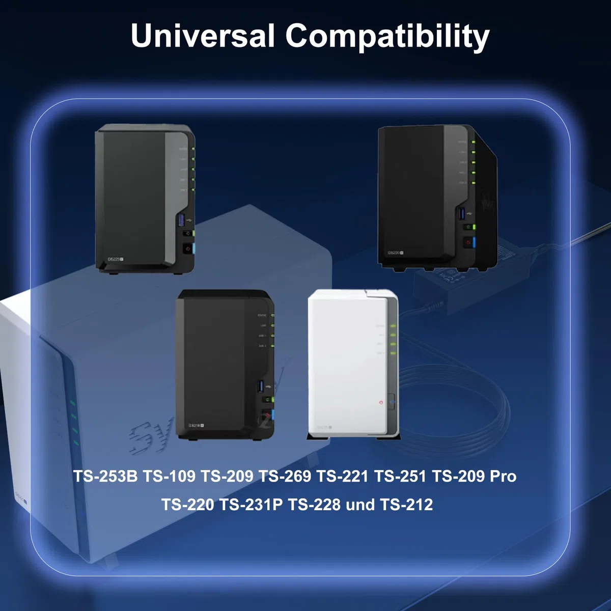 Caricabatterie da 12V compatibile con i sistemi NAS Qnap TS-253B TS-109 TS-209 TS-269 TS-221 TS-251 TS-209 Pro TS-220 TS-231P TS-228 TS-212