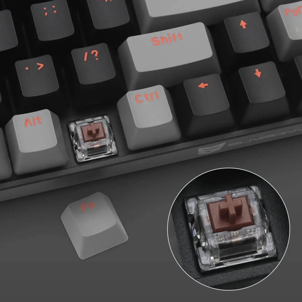 Qisan Tastiera meccanica wireless Gaming Keyboard Brown Switch Mini Design (60%) 68 tasti layout US grigio e nero