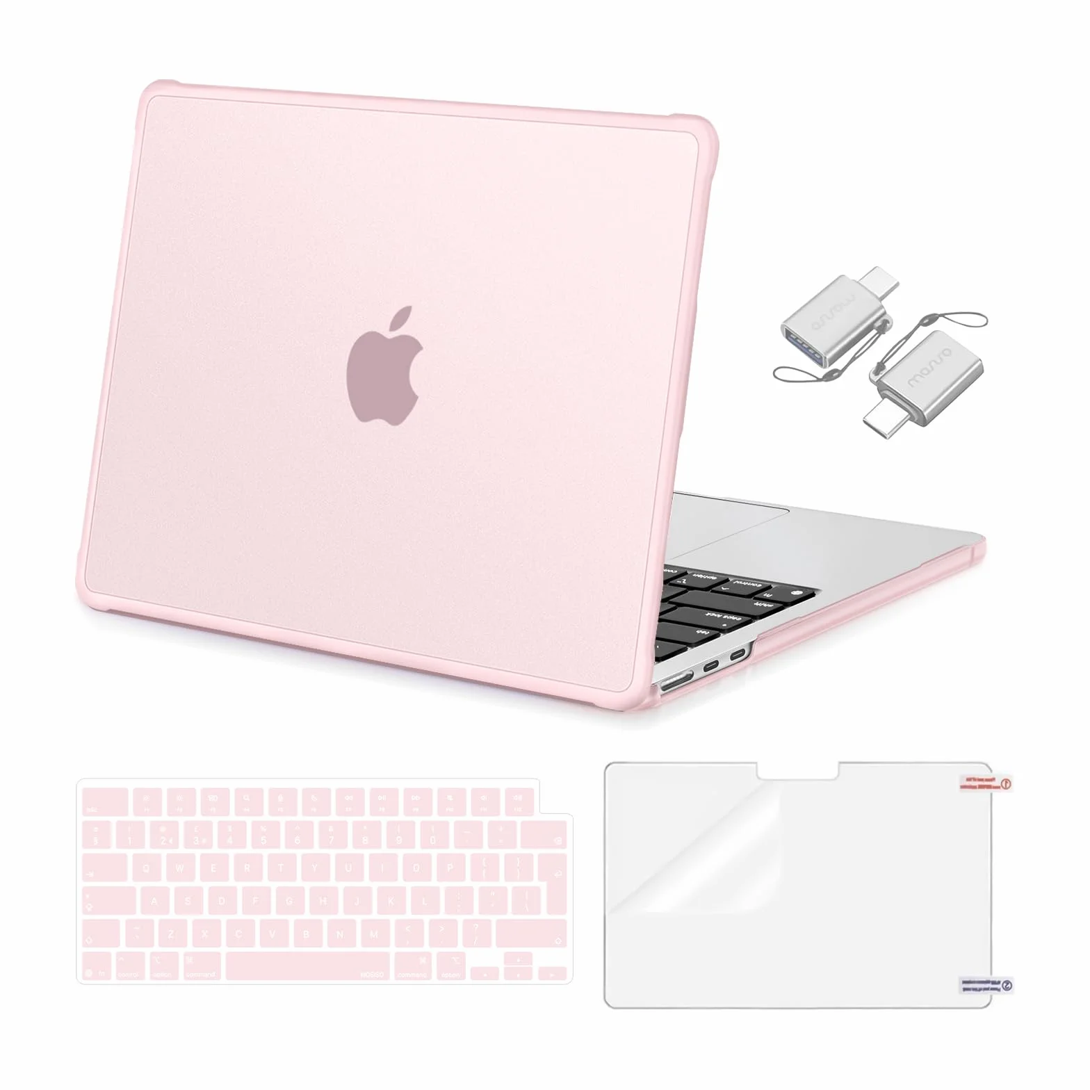 MOSISO Custodia Compatibile con MacBook Air 13 Cover M5 M4 M3 M2 2026-2022 A3449 A3240 A3113 A2681, 13,6'' Case Anti-crepa Angoli e Bordo Morbido TPU&Copritastiera&Pellicola&Tipo C, Rosa