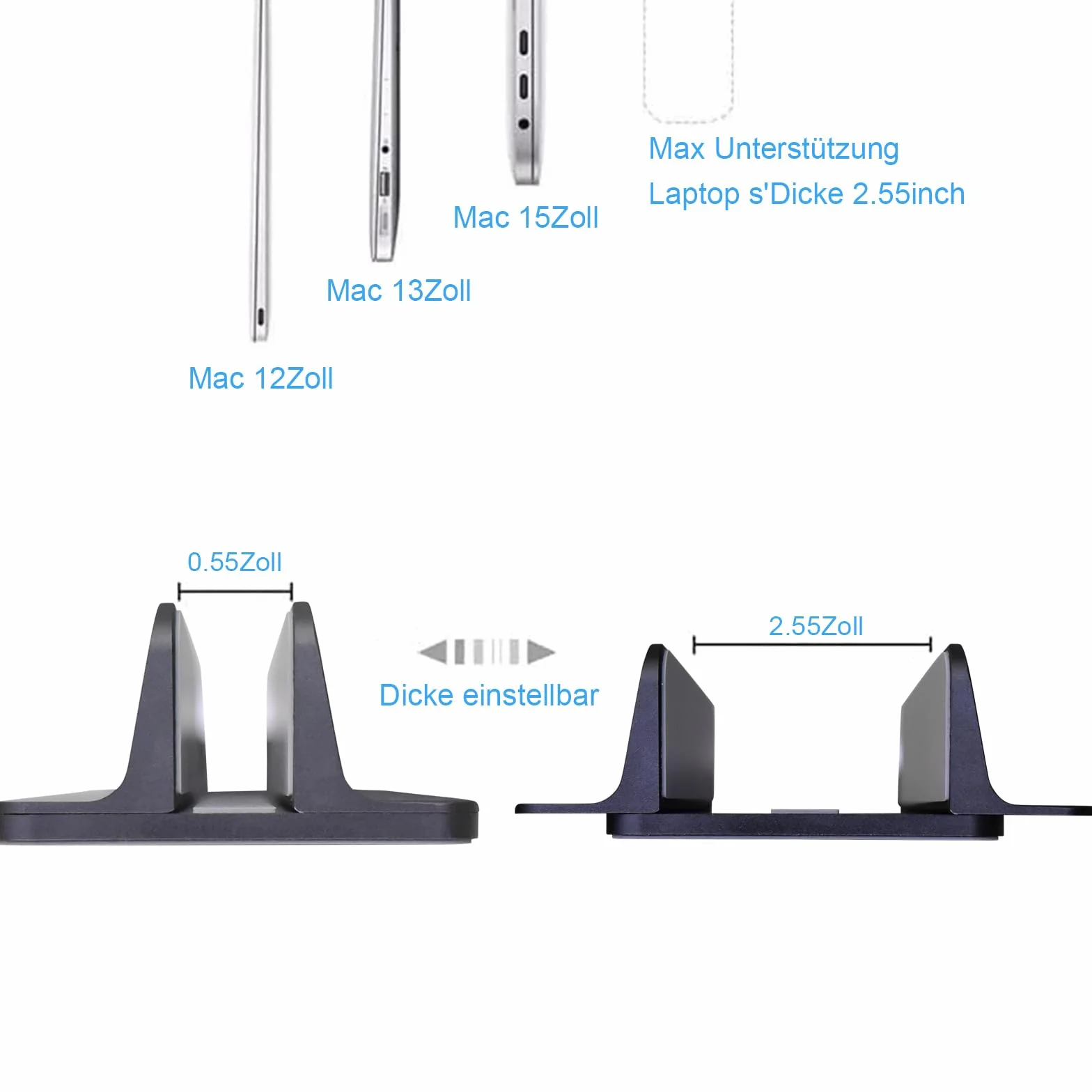Supporto verticale per computer portatile, in alluminio, regolabile, salvaspazio, per MacBook Pro/Air, iPad, Samsung, Huawei, Surface, Dell, HP, Lenovo e altri (Nero)