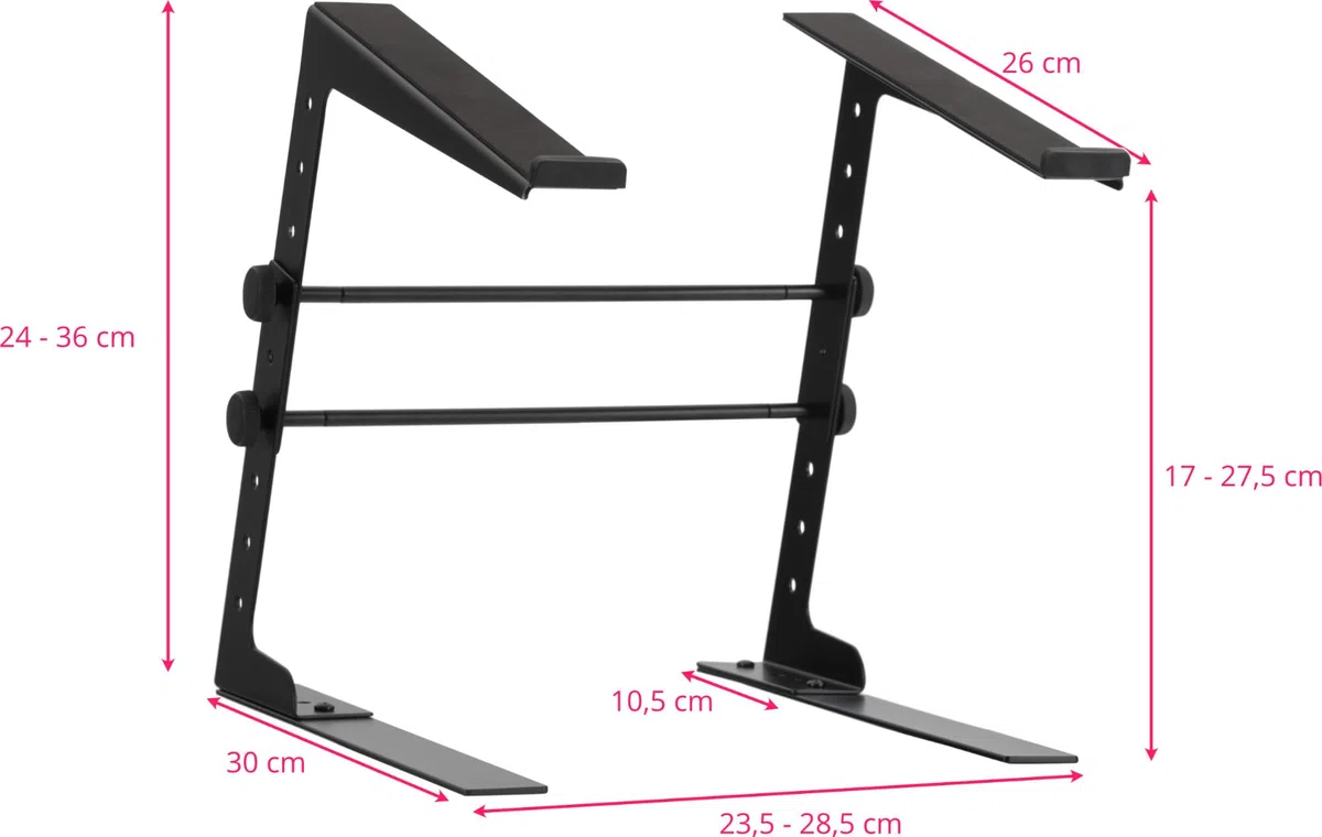 Pronomic LS-110 Supporto Laptop DJ Notebook Stand (Regolabile in Altezza, incl. morsetti di fissaggio, ideale per DJ e musicisti, materiale: acciaio) Nero