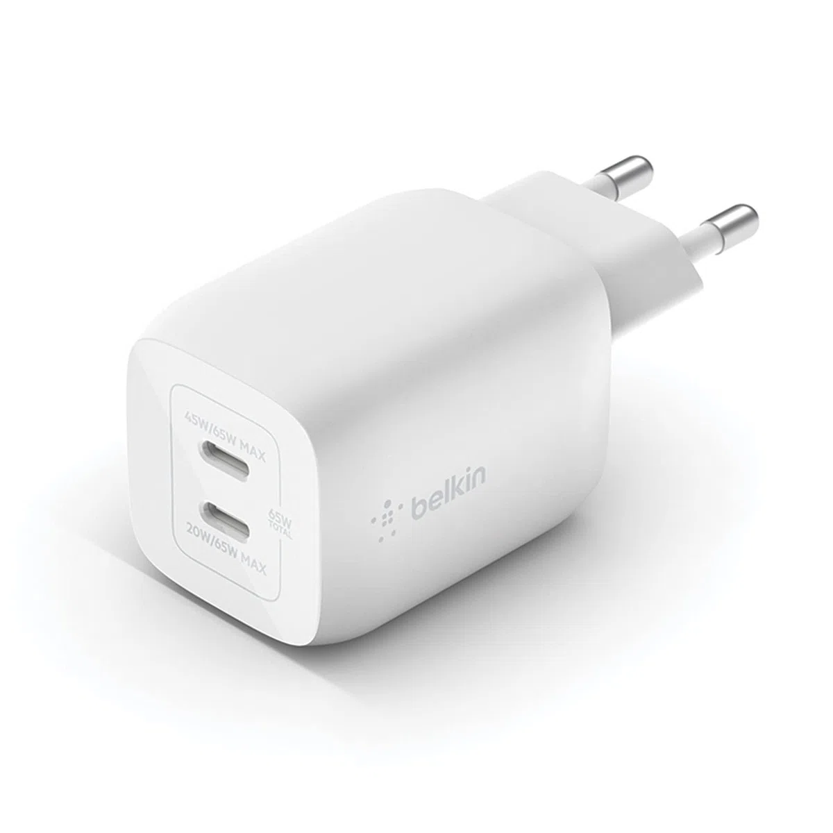 Belkin Doppio caricabatteria da parete USB-C da 65 W, ricarica rapida PD 3.0, caricatore USB C con tecnologia GaN per iPhone 16, 15, 14, 13, 12, Pro, Pro Max, iPad, MacBook, Galaxy S24, S23, S22, Tab