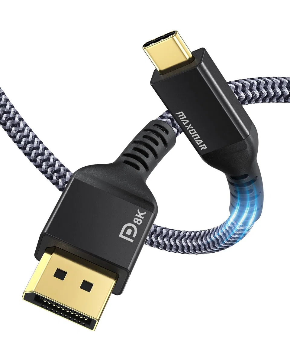 Maxonar Cavo USB C a DisplayPort 8K@60Hz 1,8M/6FT 4K@60Hz/144Hz/120Hz 5K@60Hz 2K@240Hz Thunderbolt 3 a DisplayPort HBR3 Tipo C DP 1.4 per MacBook Pro, M1 Pro/Max, Mac Mini Nero