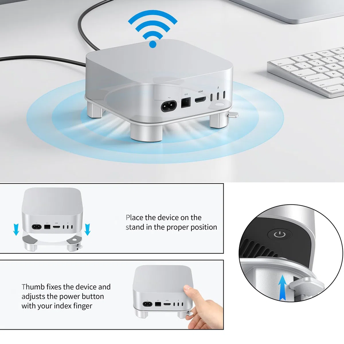Supporto per Mac mini M4/M4 Pro, Meccanismo di commutazione dal design pratico per una migliore ventilazione e dissipazione del calore, in lega di alluminio