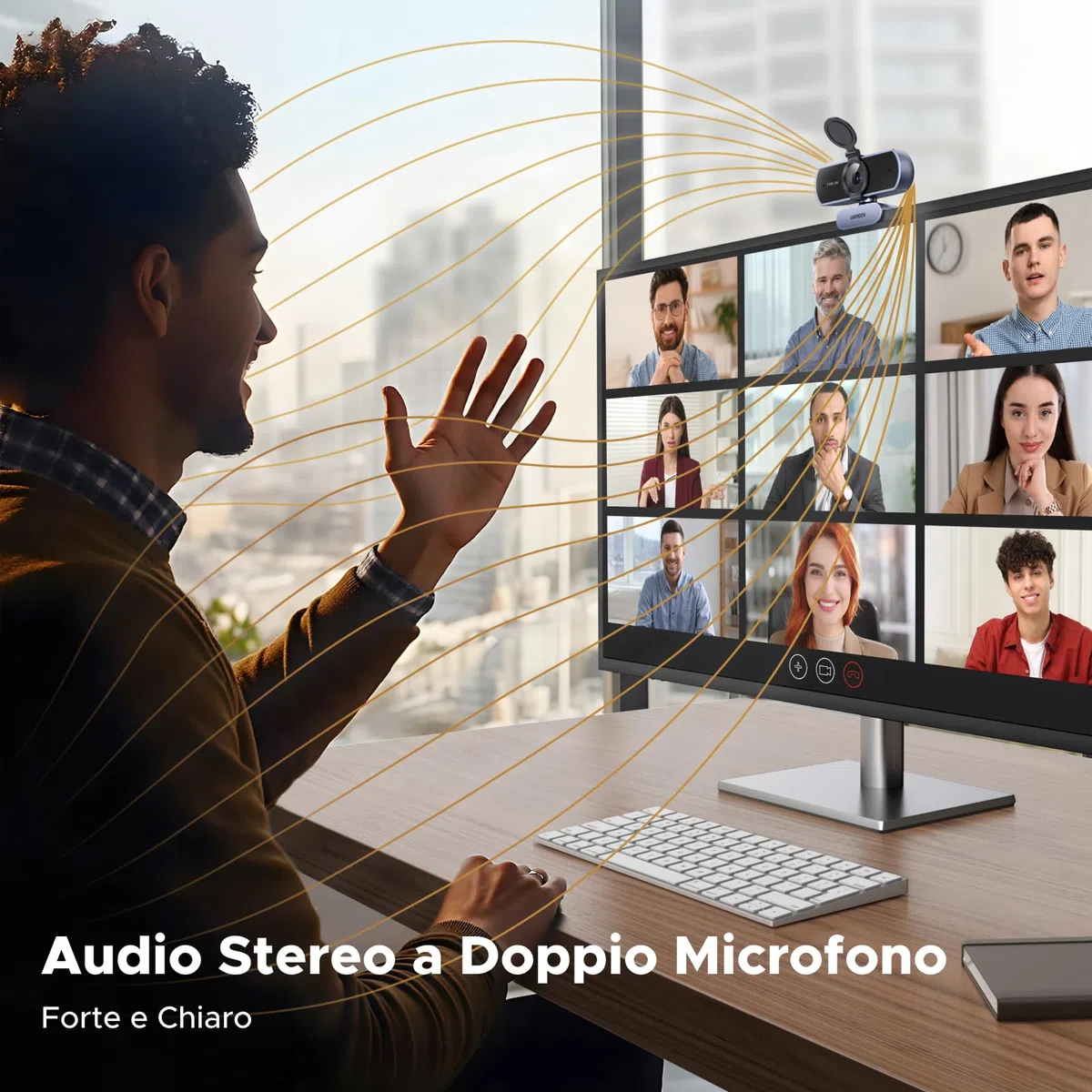 UGREEN Webcam 2K 30FPS Full HD Webcam USB per computer Messa a fuoco fissa Plug and Play per Windows MacOS Linux Streaming Youtube Skype Call Video Zoom Video Conferenze(Grigio)