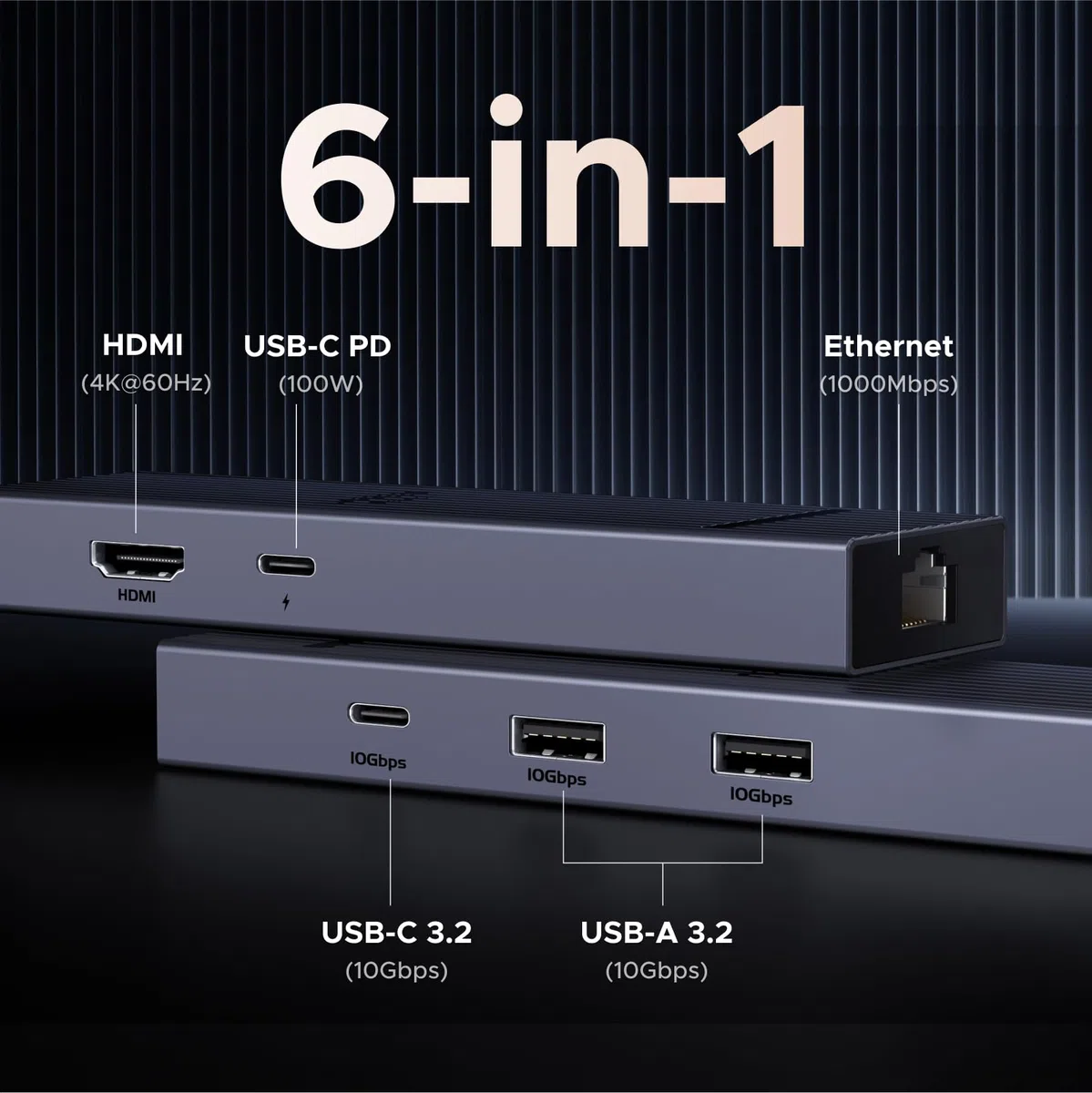 UGREEN Revodok Pro 1061 10Gbps Hub USB C Ethernet Gigabit HDMI 4K 60Hz PD 100W Adattatore Type C 3.2 Docking Station Compatibile con MacBook Neo iPad Air iPhone 17 Pro Max Surface Galaxy S26 Tab S11