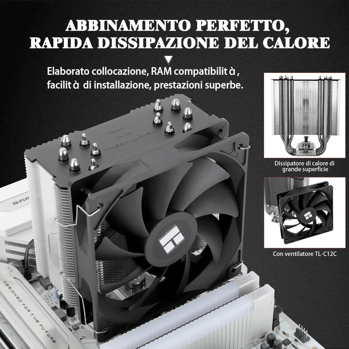 TR Burst Assassin 120 SE Raffreddatore CPU, altezza 148 mm, ventola PWM 120 mm con velocità 1550 RPM, 6 tubi di calore, per Intel 1700/1851/1150/1151/1200, AM4/AM5, raffreddamento PC, nero (BA120SE)