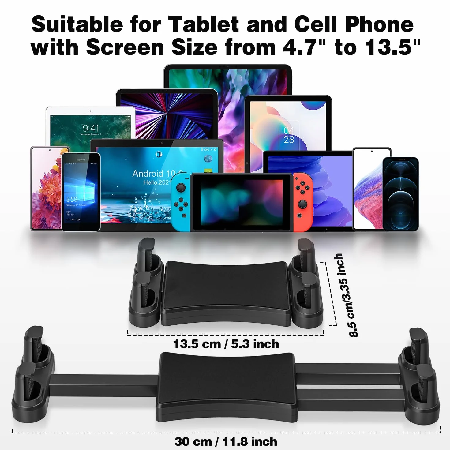 Supporto Tablet Auto, Supporto Tablet Muro per iPad/iPad Mini iPhone, Tutti Smartphone e Tablet da 4,7-13,5 Pollici, Regolabile Porta da Parete per Tablet per Auto, Camion, Muro, Scrivania
