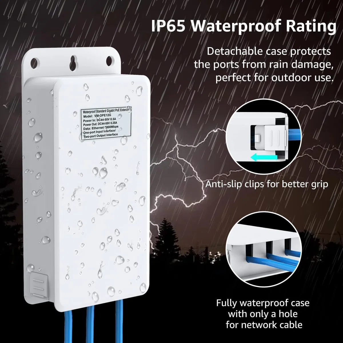 VIMIN Extender PoE Gigabit da Esterno a 2 Porte, Ripetitore PoE 1 in 2 out con 1000 Mbps, Compatibile IEEE802.3af/at, IP65, Estensione di Ulteriori 100 m di Alimentazione e Trasmissione Dati
