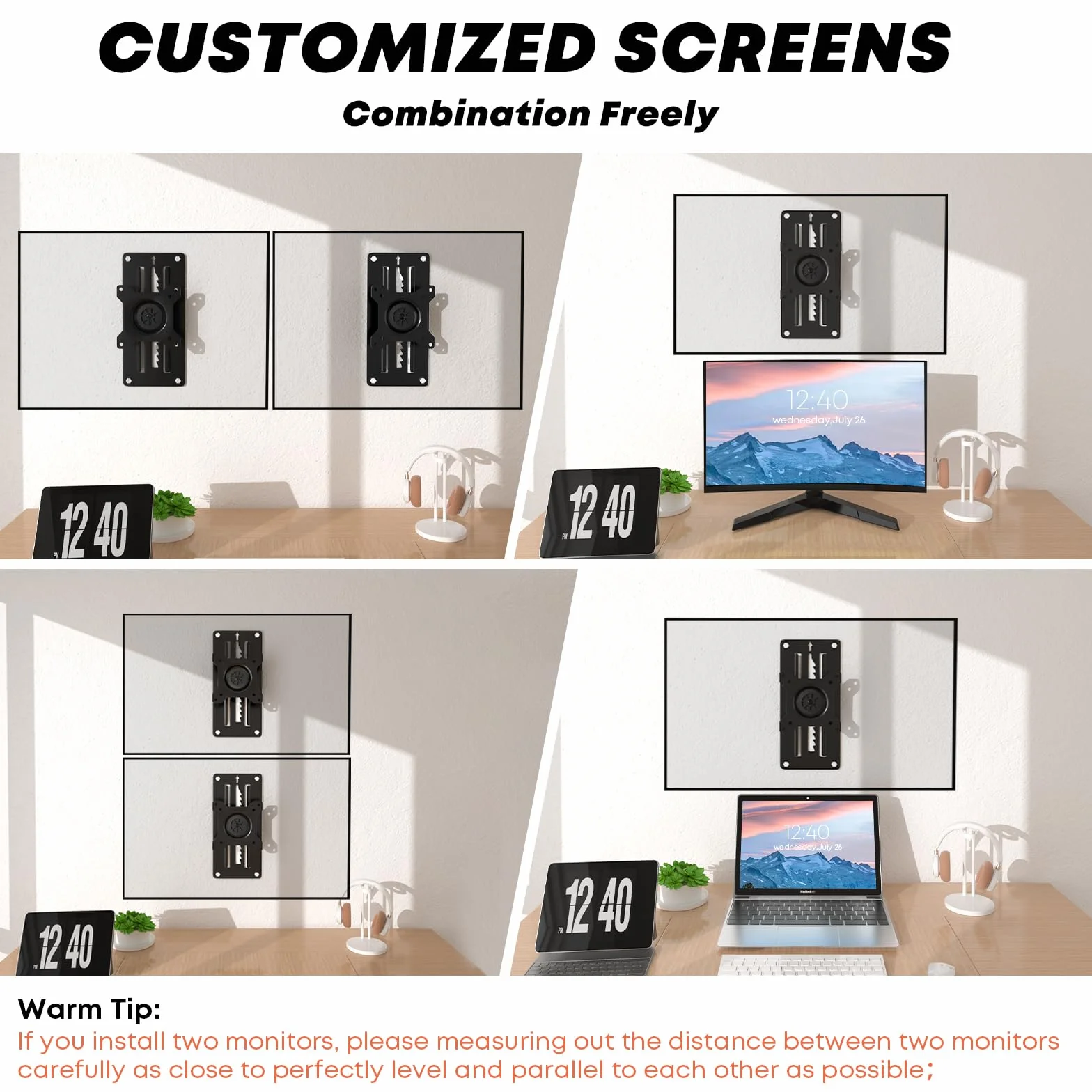 Regolabile in Altezza Supporto Monitor muro Parete da 13-35 Pollici,Supporto per Monitor Capacità di Inclinazione e Rotazione,VESA 75x75/100x100mm Capacità di Carico 10kg
