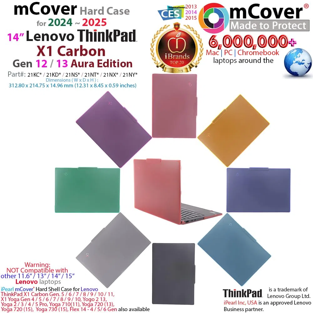 mCover Custodia rigida compatibile solo per notebook Lenovo ThinkPad X1 Carbon Gen 12/13 da 14" 2024-2025 (con cerniera a 180 gradi, non compatibile con altri modelli Lenovo) - Trasparente