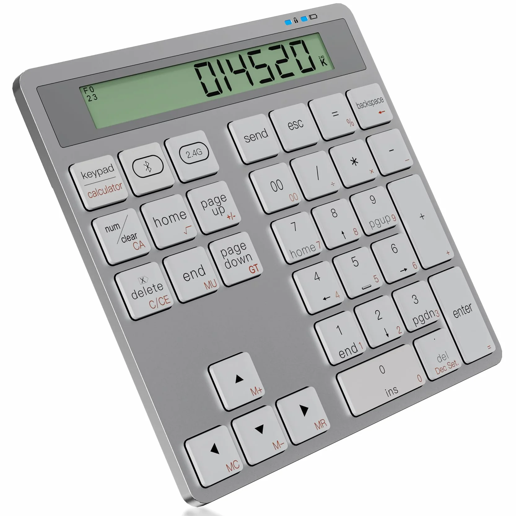 Tastierino Numerico Wireless 2.4G, Ergonomico Portatile Tastierino Numerico Bluetooth 34 Tasti con Calcolatrice Display, Tastierino Numpad Sottile per Laptop, Notebook, Desktop, Computer, PC