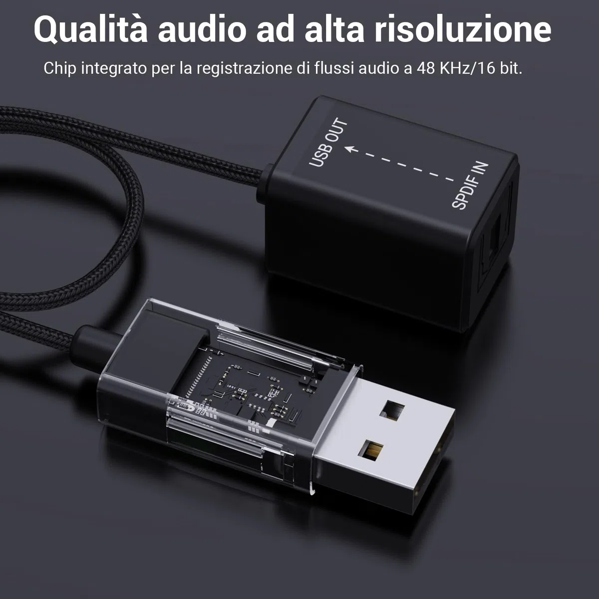 Cubilux Adattatore Ingresso SPDIF USB-A per PC, Dongle Ottico TOSLINK USB RX SDPIF [SOLO Registrazione Stereo Non Riproduzione Audio] per Laptop Computer