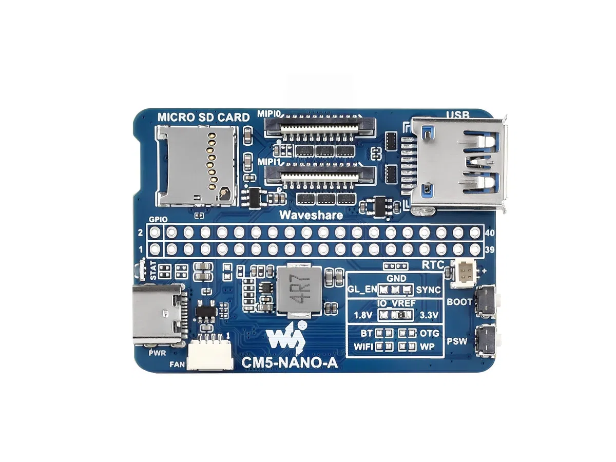 Scheda di Base per Raspberry Pi Compute Module 5 Lite/eMMC, Stessa Dimensione del CM5, con CM5 Socket /40PIN GPIO Header/USB 3.2/MIPI/TF Card Socket Interfaccia ecc.