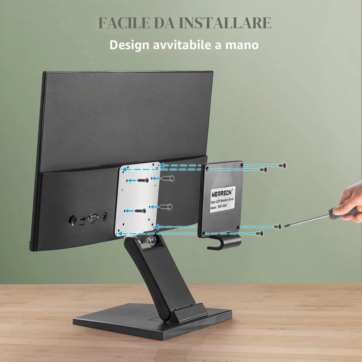 Wearson WS-03A Regolabile LCD Monitor Supporto da Scrivania in Metallo Pieghevole con Standard VESA 75x75 100x100 mm