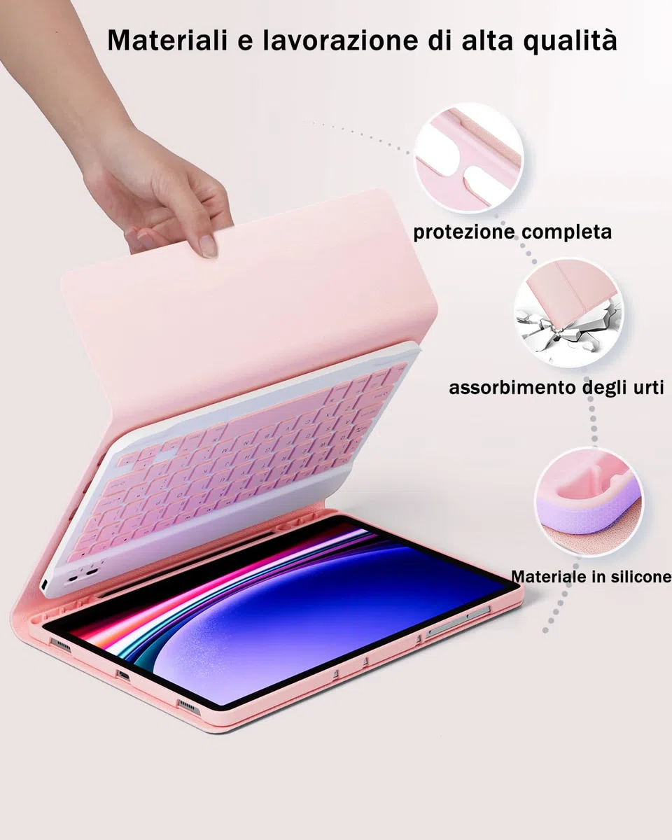 Cover Per Samsung Galaxy Tab S10 Ultra/S9 Ultra/S8 Ultra 14.6 Pollici con Bluetooth Wireless Italiano tastiera (QWERTY) e Mouse Coperchio Protettivo con Scanalatura Portapenna Keyboard Case Rosa