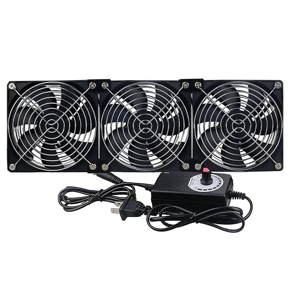 Lot di 3 ventole PC da 120 mm 12 V con presa di alimentazione e regolatore di velocità continuo da 12 V potente per computer, laptop, server, PC da gioco, AV, router, router, TV Box
