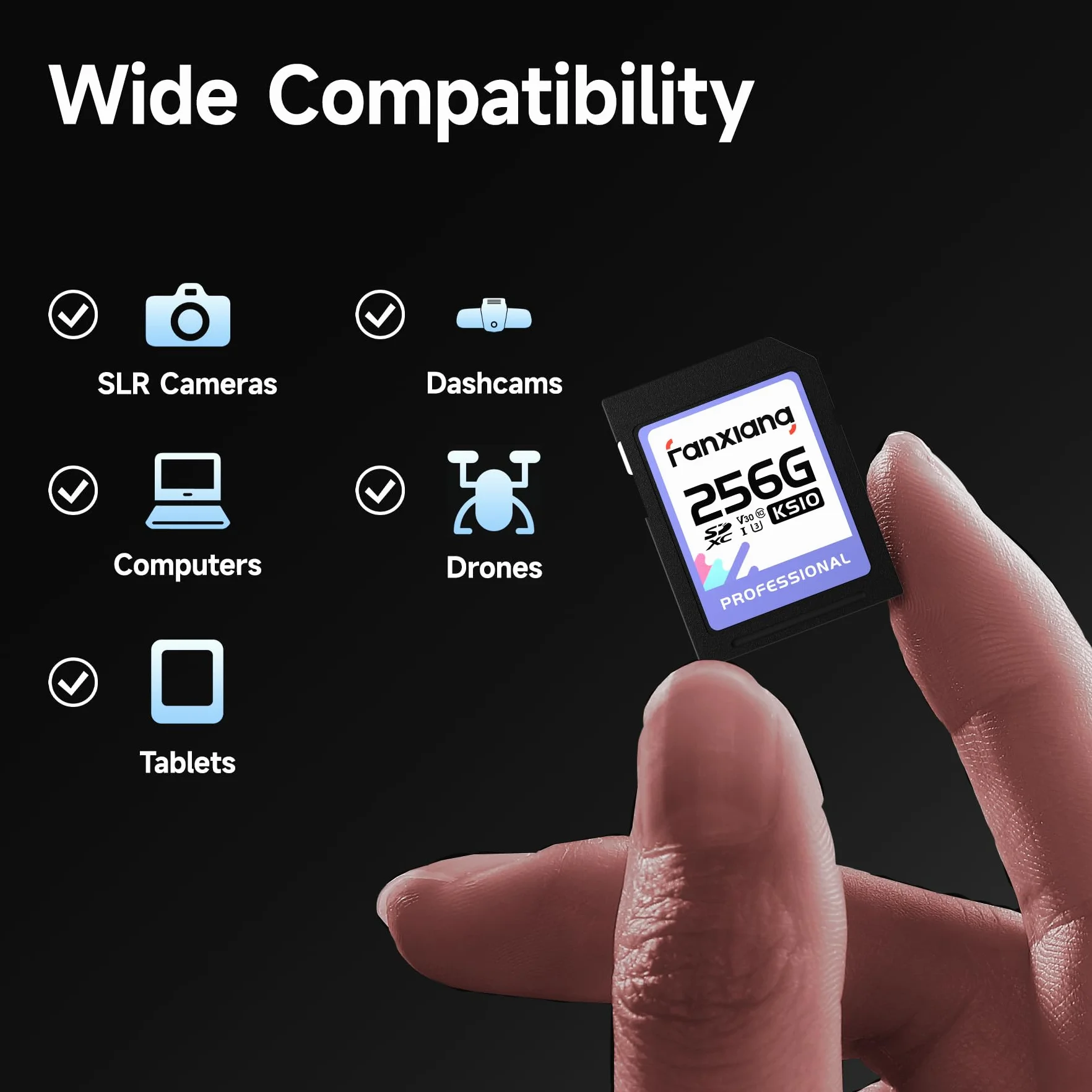 fanxiang Scheda sd 256GB - Scheda di Memoria SDXC UHS-I fino a 95MB/s in Lettura - Class 10, U3, V30 - SD Card Registrare e Riprodurre video in 4K per Fotografi Professionisti, Videografi - KS10