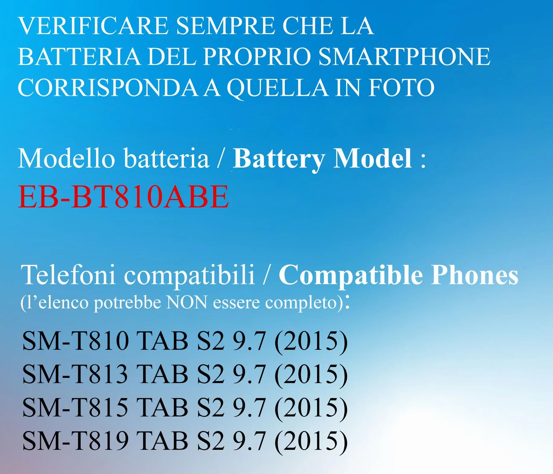 SAMSUNG GALAXY TAB S2 9.7 T815 T819 EB-BT810ABE BATTERIA 5870MAH CON KIT SMONTAGGIO