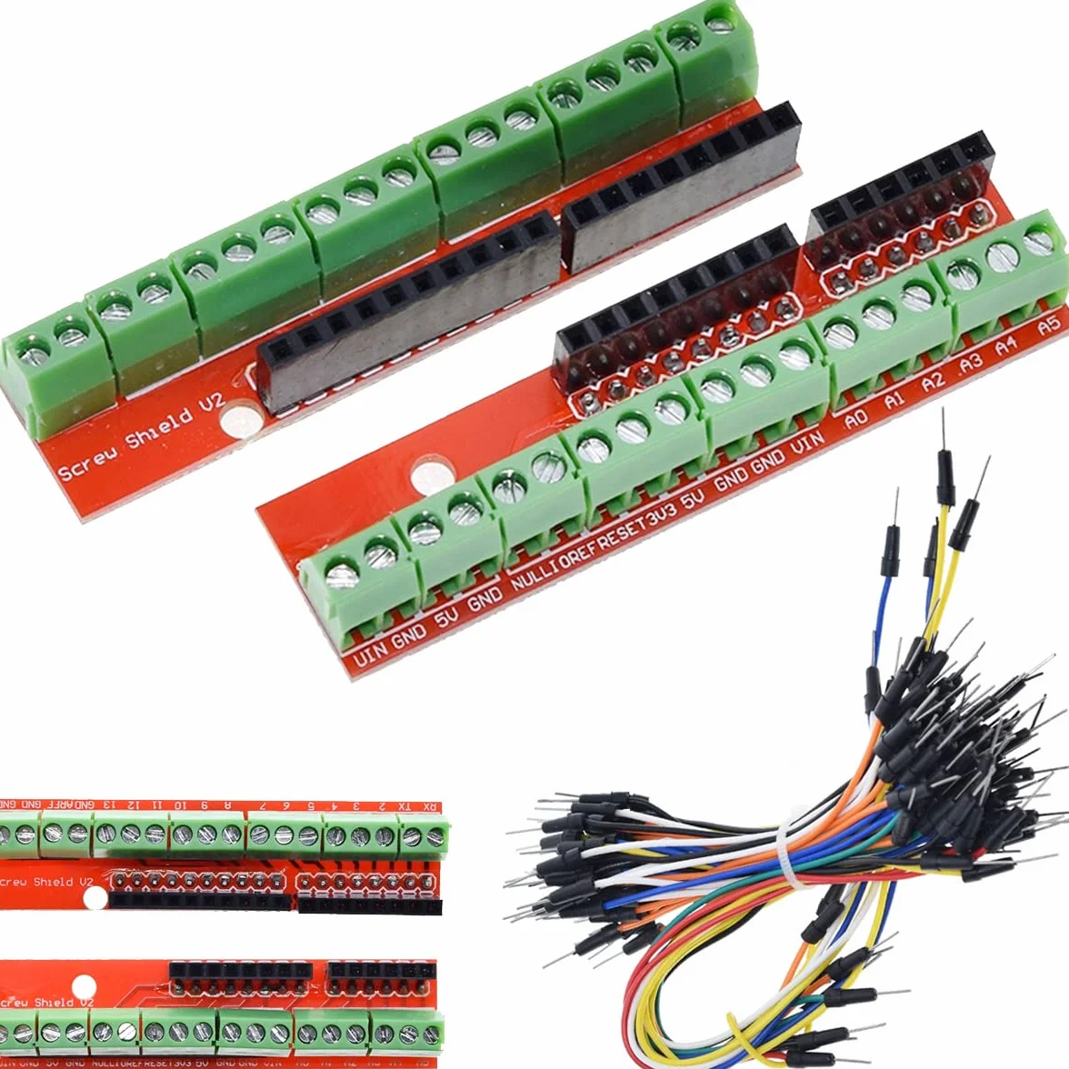 2PACK Vite Shield V2 Morsettiera Scheda di Espansione Impilabile (Doppio Supporto) per Arduino UNO R3 con Jump Wire