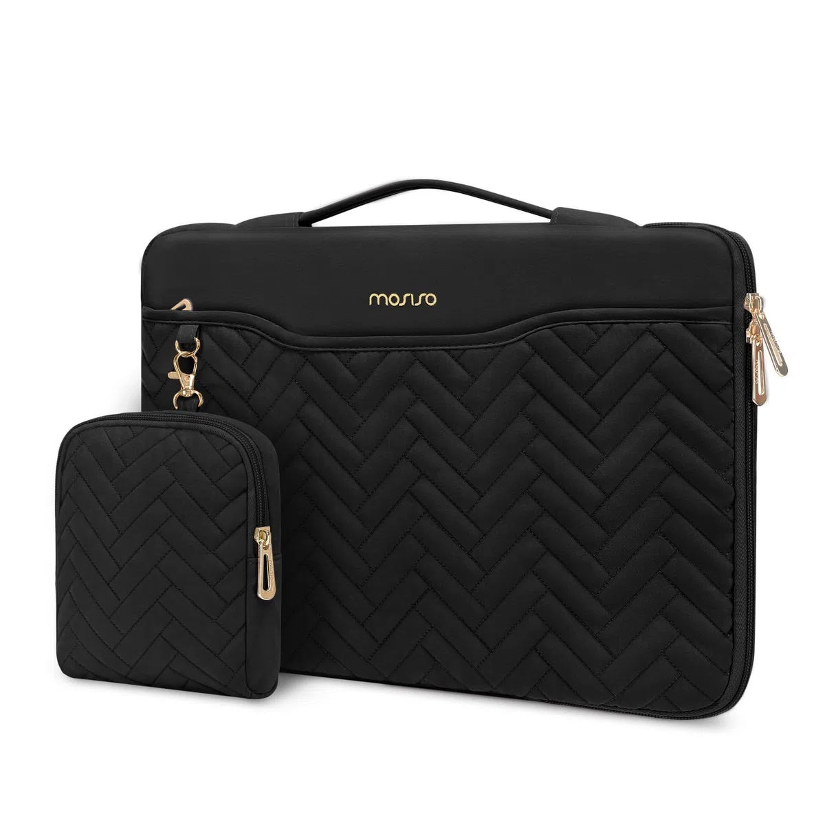 MOSISO 13-14 Pollici Custodia Laptop Protettivo,13,3 Pollici Borsa PC Compatibile con MacBook Air/Pro 13 13,6/Pro 14,HP,Dell,ASUS,Rettangolo Quilted Borse con Maniglia&Tasca&Valigetta, Nero