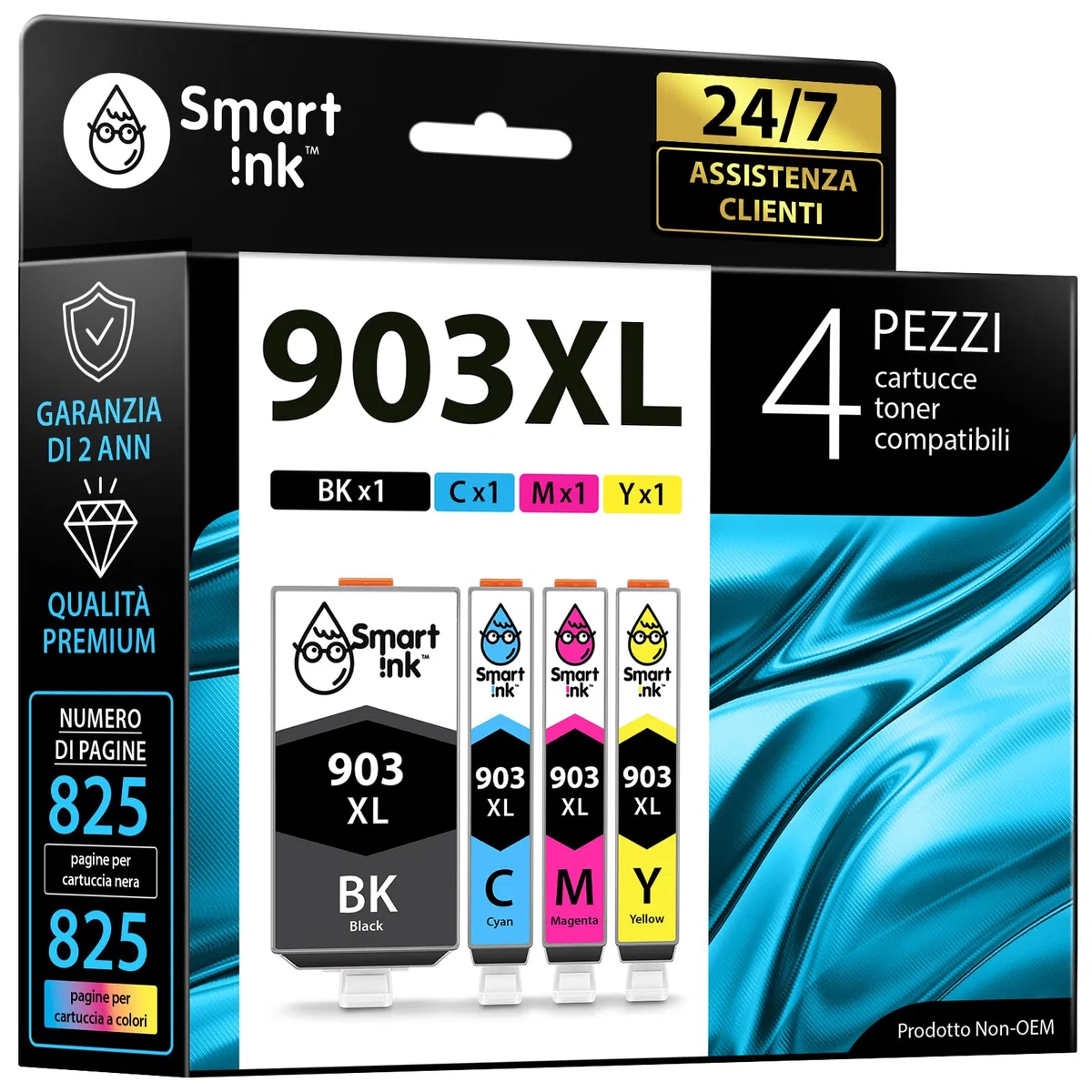 Smart Ink Compatibile Cartuccia d'inchiostro In sostituzione di HP 903 XL 903XL (BK XL & /C/M/Y XL 4 Combo Pack) con tecnologia chip avanzata per la ricarica delle OfficeJet 6950 6960 6970