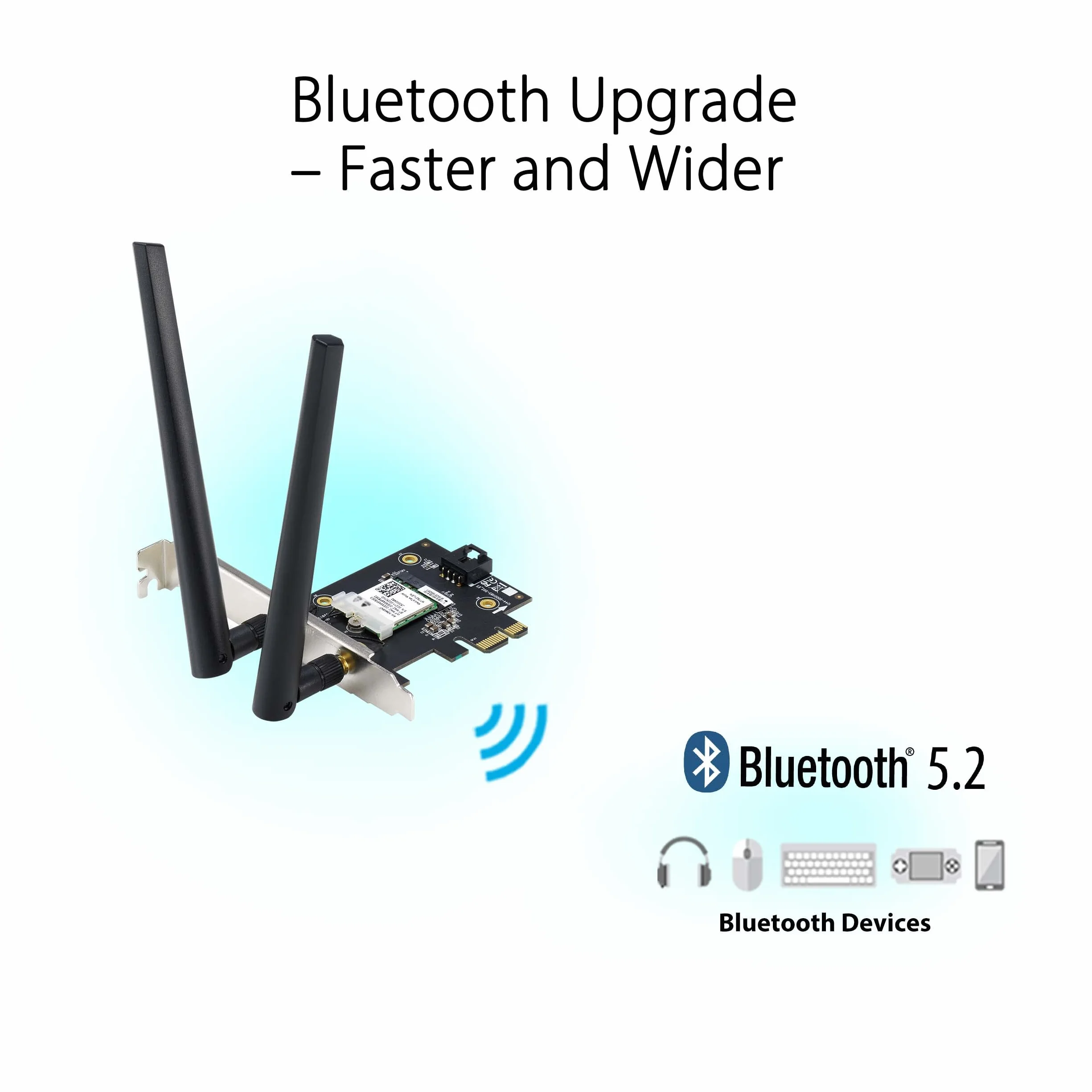 ASUS AXE5400 Adattatore WiFi 6E PCI-E con 2 Antenne Esterne, Supporta Banda 6GHz, 160MHz, Bluetooth 5.2, Sicurezza di Rete WPA3, OFDMA e MU-MIMO, Nero