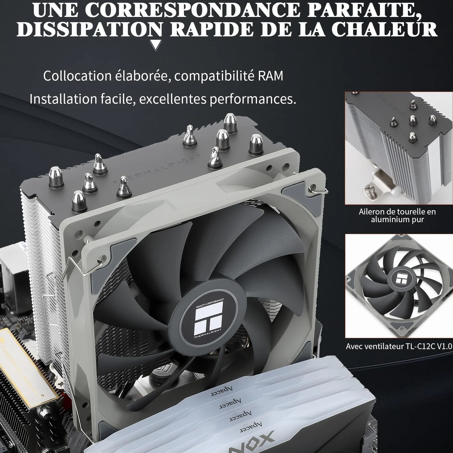 Thermalright Assassin King 120 SE CPU Air Cooler, 5 tubi di calore, tecnologia AGHP, ventola TL-C12C PWM, per AMD AM4/Intel 1150/1151/1155/1200/1700