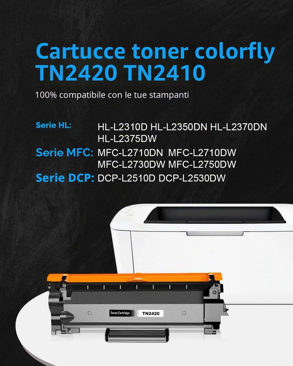 colorfly TN2420 TN2410 Cartucce di Toner Compatibili per Brother TN 2420 TN2410 Cartucce di Toner per MFC-L2710DW L2710DN L2730DW L2750DW DCP-L2510D L2530DW HL-L2310D L2350DW L2370DN (2 Nero)