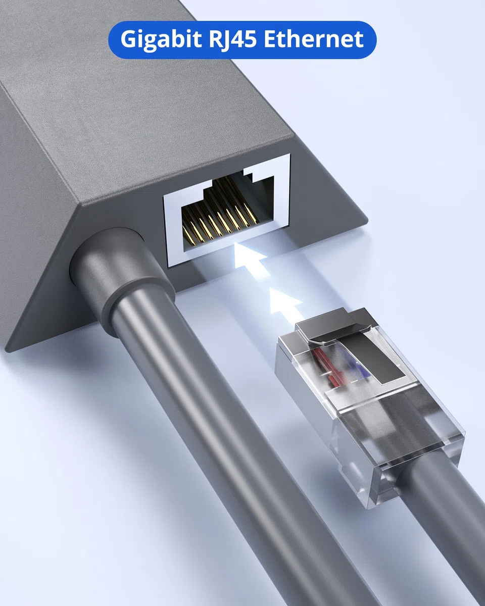 Adattatore Ethernet per azionamento standard Gen 2, adattatore Ethernet Gen 2 per rete esterna cablata Connessione rapida e stabile, supporta velocità fino a 1 Gbps. Grigio