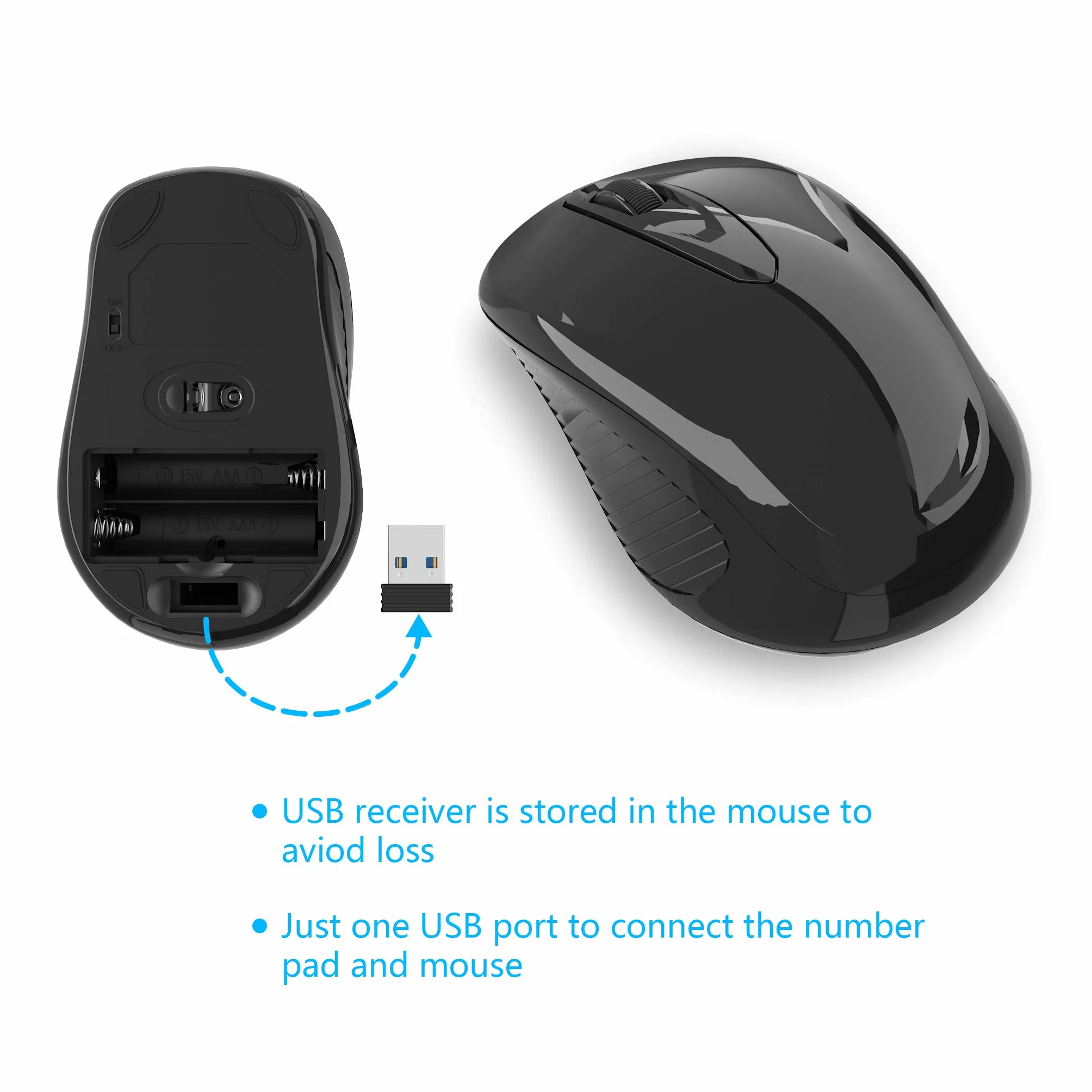 Wireless Tastierino Numerico e Mouse Combinazione, Yeemie Pro 2.4G Tastierino Numerico USB Ultra Sottile Portatile e Mouse per Laptop, Notebook, Desktop, Computer PC - Solo un Ricevitore USB
