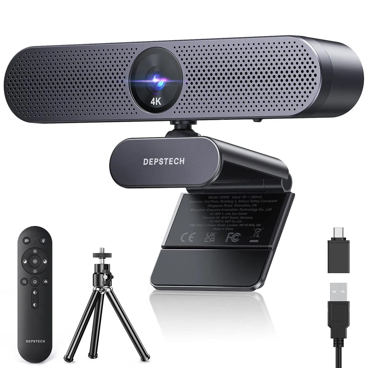 DEPSTECH DW50 Pro Webcam 4K, Zoom Ottico 3X Webcam PC con Doppio Microfono e Telecomando, Sensore Sony, Microfoni con Cancellazione del Rumore, Auto-Focus, Telecamera PC per Riunioni, Conferenze, Live